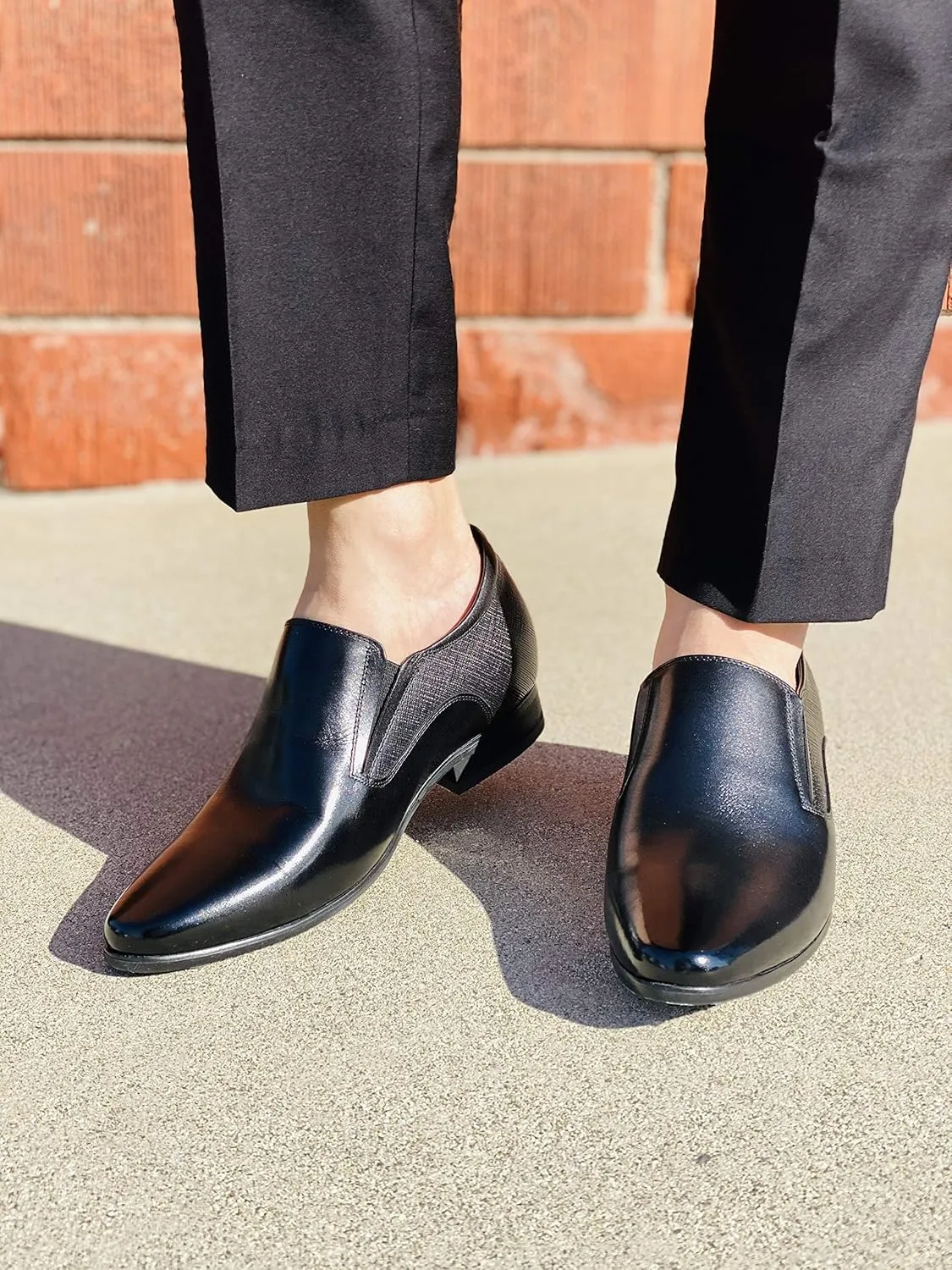 CALTO Men's Invisible Height Increasing Elevator Shoes - Black Leather Slip-on Formal Dress Loafers- 3 Inches Taller - Y5530 - Size 6.5 D(M) US