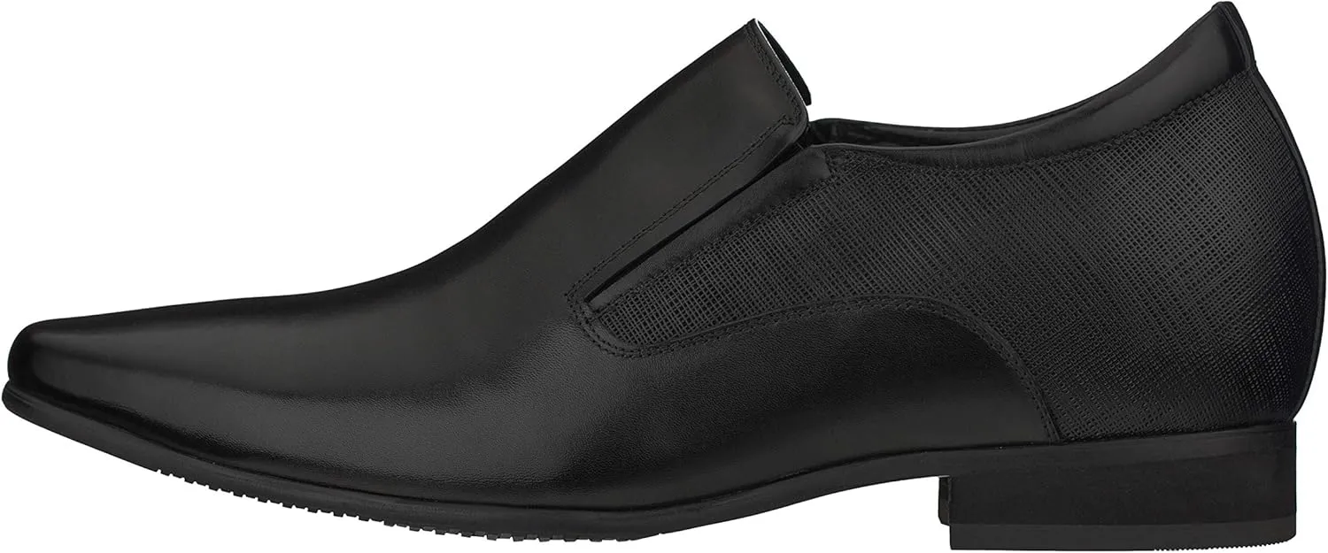 CALTO Men's Invisible Height Increasing Elevator Shoes - Black Leather Slip-on Formal Dress Loafers- 3 Inches Taller - Y5530 - Size 6.5 D(M) US