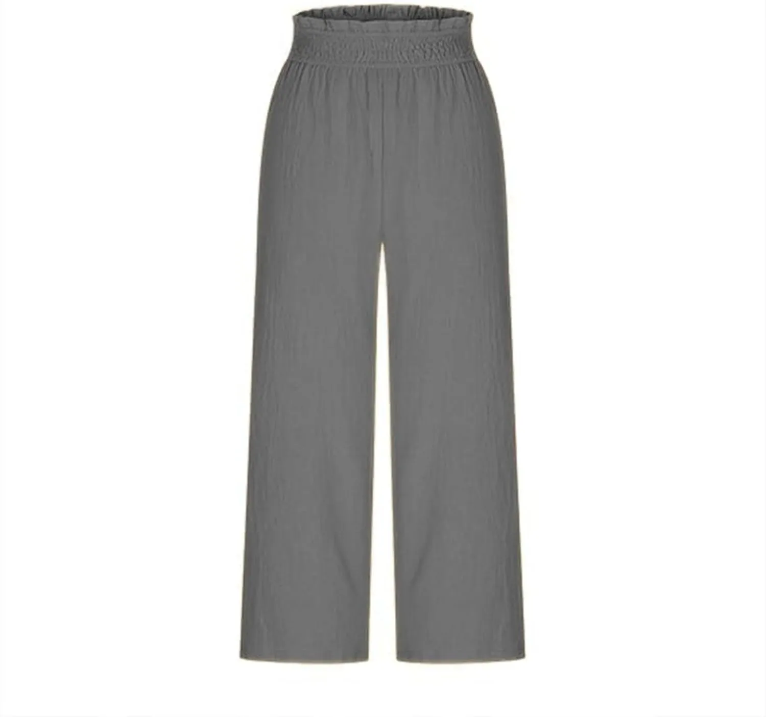 Capri Pants for Women Cotton Linen Wide Leg Palazzo Casual Summer Elastic High Waist Loose Beach Cropped Trousers