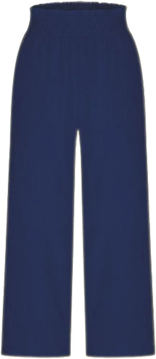 Capri Pants for Women Cotton Linen Wide Leg Palazzo Casual Summer Elastic High Waist Loose Beach Cropped Trousers