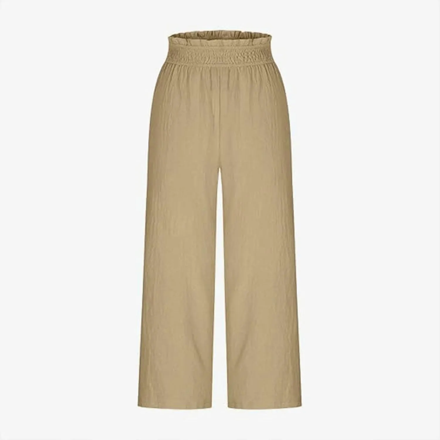 Capri Pants for Women Cotton Linen Wide Leg Palazzo Casual Summer Elastic High Waist Loose Beach Cropped Trousers