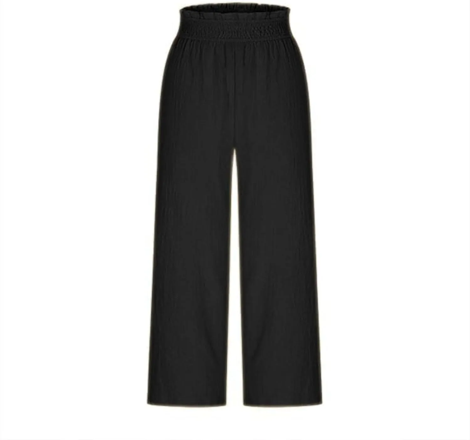 Capri Pants for Women Cotton Linen Wide Leg Palazzo Casual Summer Elastic High Waist Loose Beach Cropped Trousers