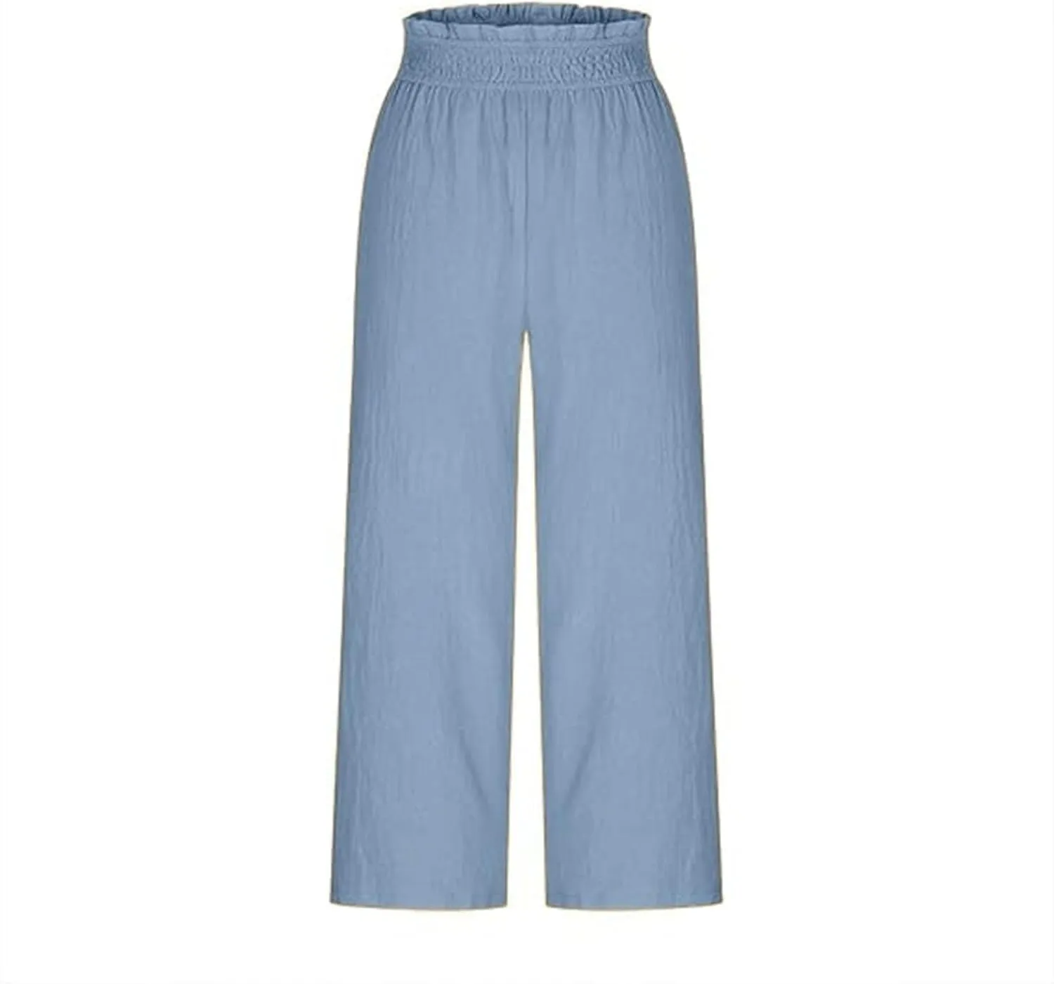 Capri Pants for Women Cotton Linen Wide Leg Palazzo Casual Summer Elastic High Waist Loose Beach Cropped Trousers