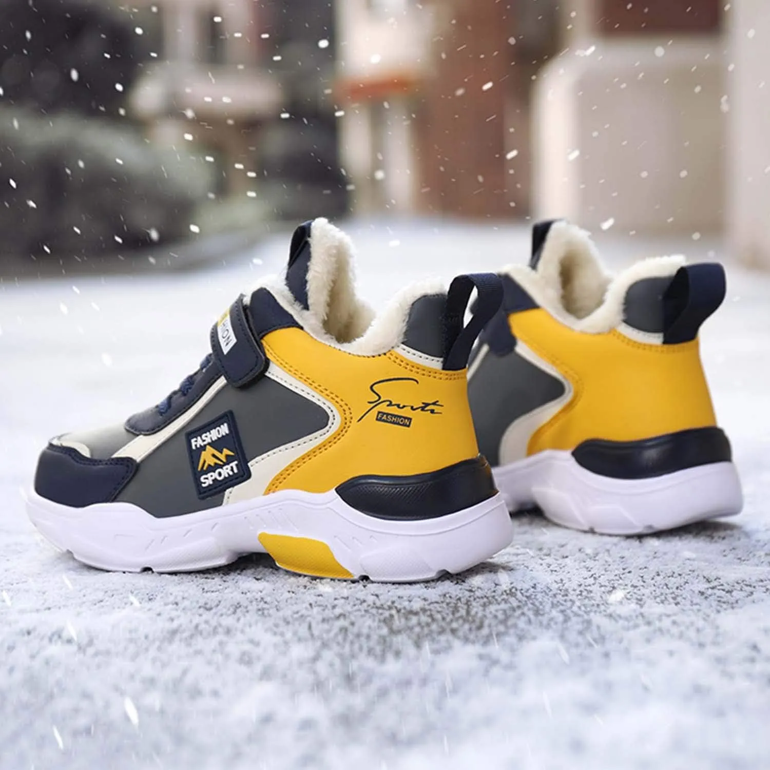CERYTHRINA Boys Waterproof Ankle Boots Warm Faux Fur Fashion Sneakers Traines High Top Booties Walking Shoes