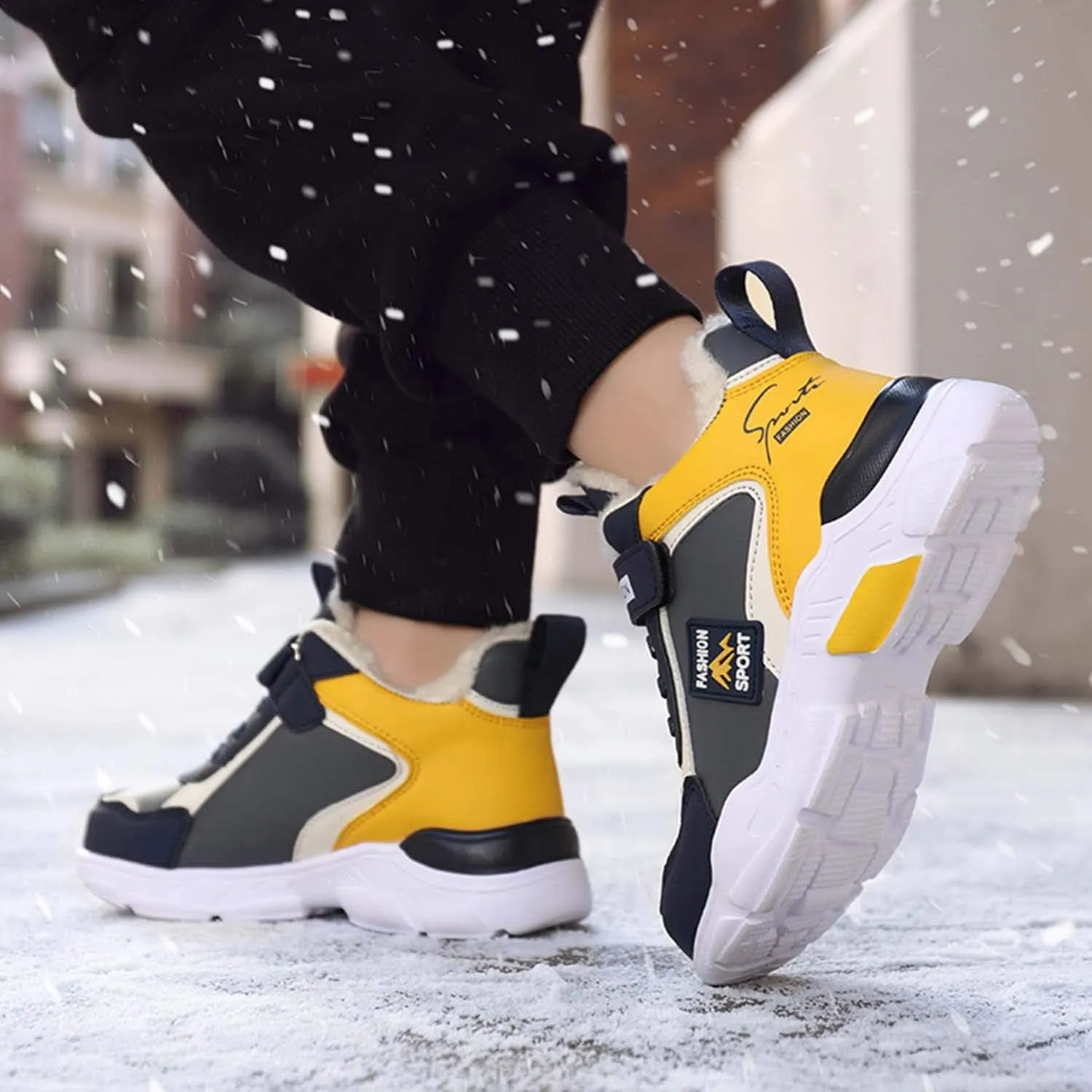 CERYTHRINA Boys Waterproof Ankle Boots Warm Faux Fur Fashion Sneakers Traines High Top Booties Walking Shoes