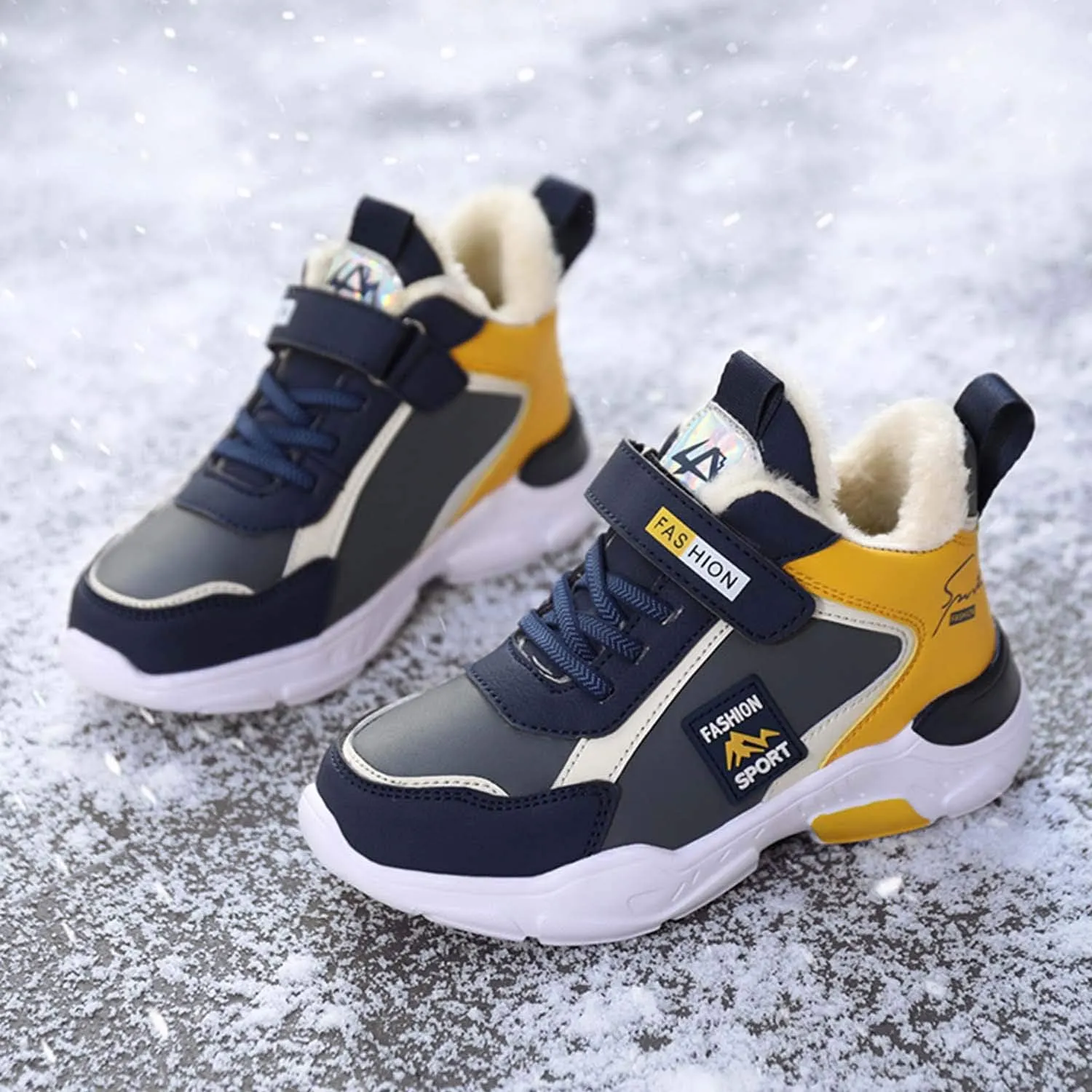 CERYTHRINA Boys Waterproof Ankle Boots Warm Faux Fur Fashion Sneakers Traines High Top Booties Walking Shoes