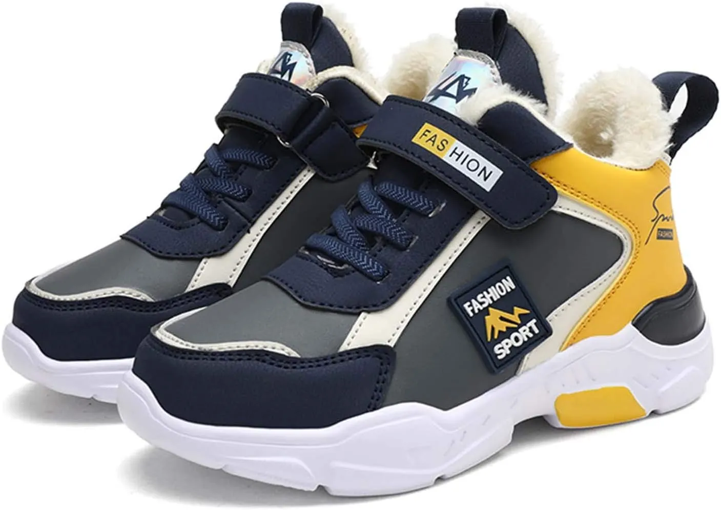 CERYTHRINA Boys Waterproof Ankle Boots Warm Faux Fur Fashion Sneakers Traines High Top Booties Walking Shoes