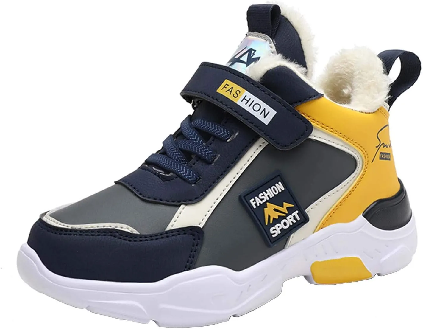 CERYTHRINA Boys Waterproof Ankle Boots Warm Faux Fur Fashion Sneakers Traines High Top Booties Walking Shoes