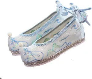 Chinese Lute Embroidered Women Vintage Cotton Fabric Hanfu Platform Shoes Elegant Ladies Casual Sneakers