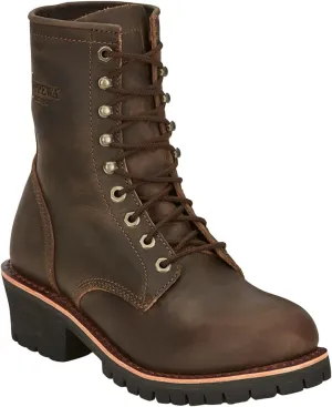 Chippewa Men`s Brown 8In Round Soft Toe Work Boot Brown 10.5 D