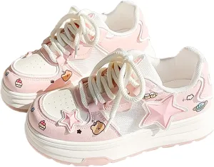 Chunky Platform Star Sneakers for Women Girl's Cute Skate Shoes Chic Y2k Casual Preppy Student Back School, Travel