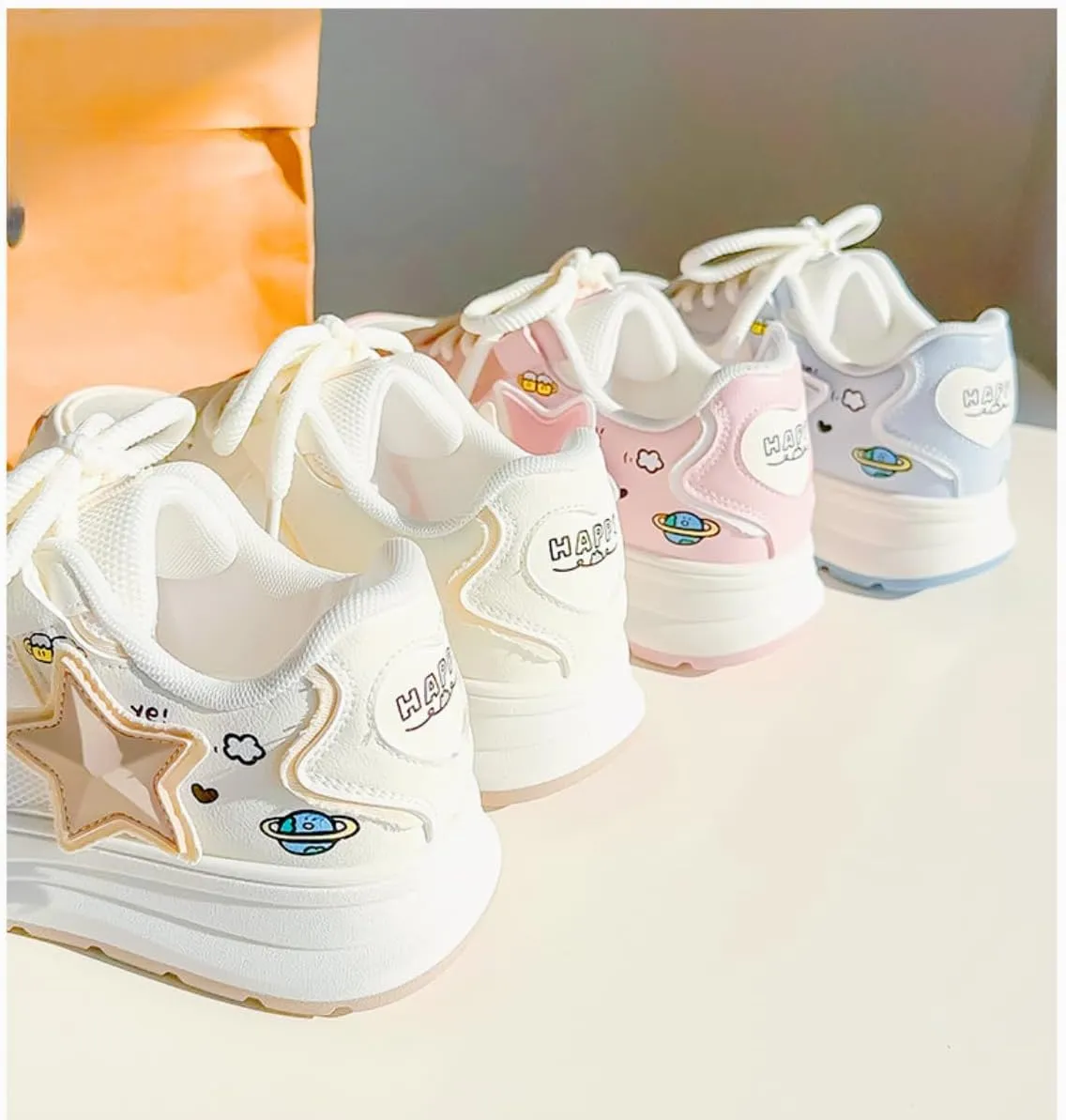 Chunky Platform Star Sneakers for Women Girl's Cute Skate Shoes Chic Y2k Casual Preppy Student Back School, Travel