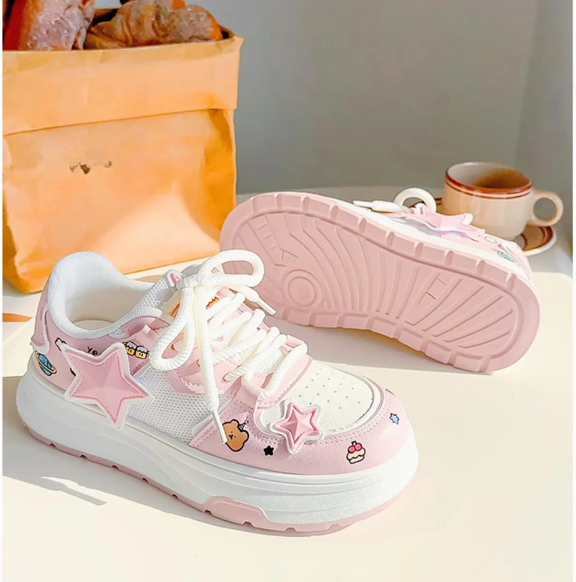 Chunky Platform Star Sneakers for Women Girl's Cute Skate Shoes Chic Y2k Casual Preppy Student Back School, Travel