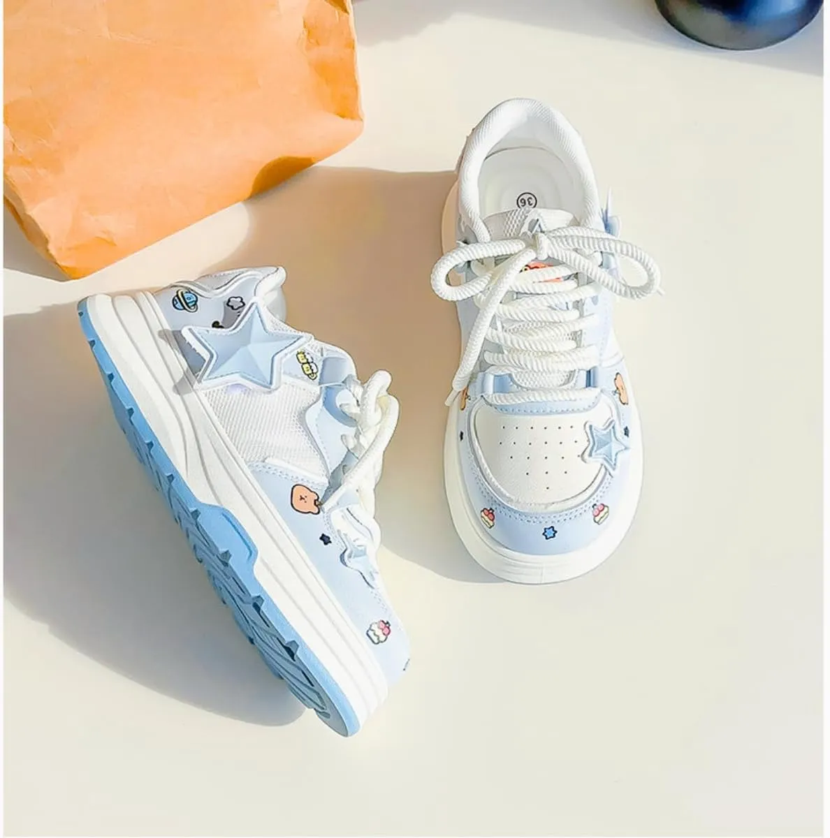 Chunky Platform Star Sneakers for Women Girl's Cute Skate Shoes Chic Y2k Casual Preppy Student Back School, Travel
