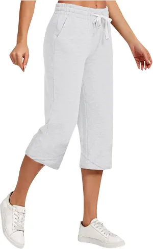 Cotton Linen Capri Pants for Women 2025 Casual Summer Drawstring Below The Knee Length Cropped Trouser with Pockets