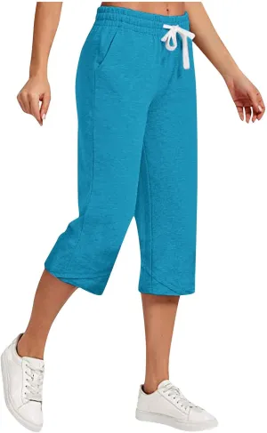 Cotton Linen Capri Pants for Women 2025 Casual Summer Drawstring Below The Knee Length Cropped Trouser with Pockets