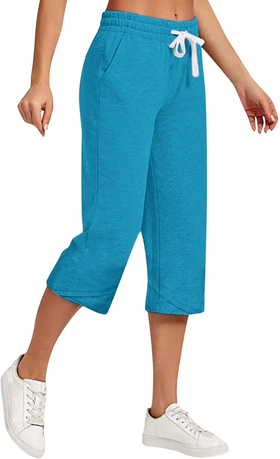 Cotton Linen Capri Pants for Women 2025 Casual Summer Drawstring Below The Knee Length Cropped Trouser with Pockets
