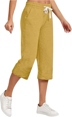 Cotton Linen Capri Pants for Women 2025 Casual Summer Drawstring Below The Knee Length Cropped Trouser with Pockets