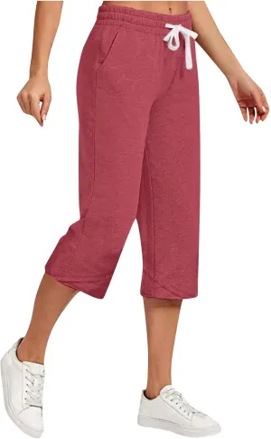 Cotton Linen Capri Pants for Women 2025 Casual Summer Drawstring Below The Knee Length Cropped Trouser with Pockets