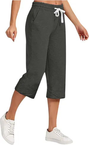 Cotton Linen Capri Pants for Women 2025 Casual Summer Drawstring Below The Knee Length Cropped Trouser with Pockets