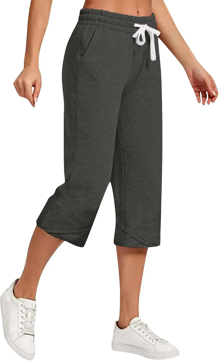 Cotton Linen Capri Pants for Women 2025 Casual Summer Drawstring Below The Knee Length Cropped Trouser with Pockets