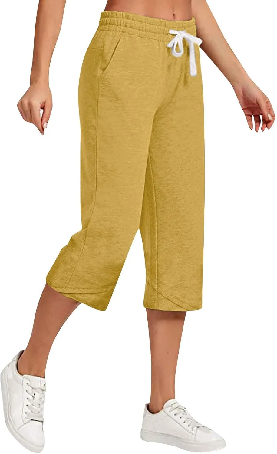 Cotton Linen Capri Pants for Women 2025 Casual Summer Drawstring Below The Knee Length Cropped Trouser with Pockets