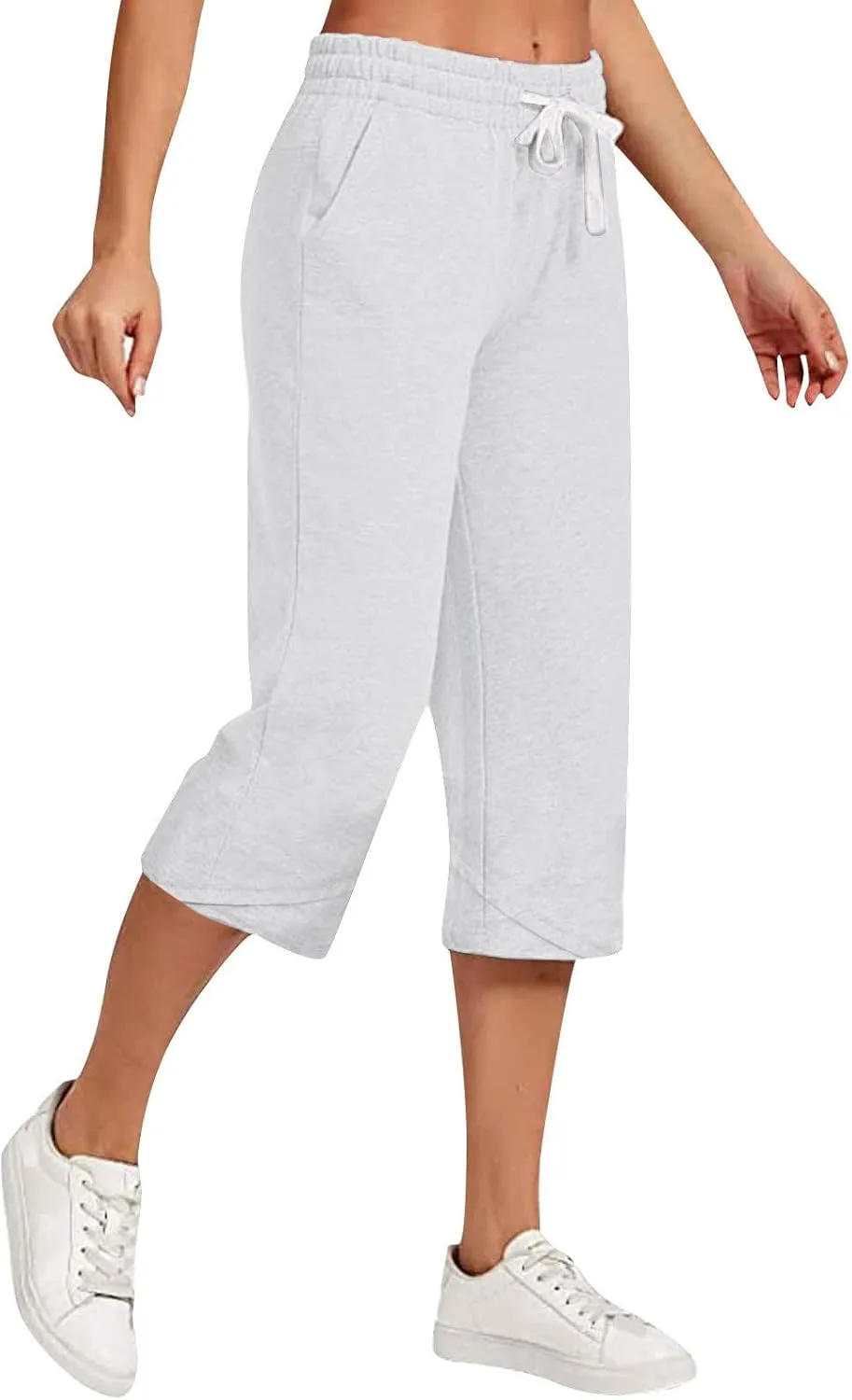 Cotton Linen Capri Pants for Women 2025 Casual Summer Drawstring Below The Knee Length Cropped Trouser with Pockets