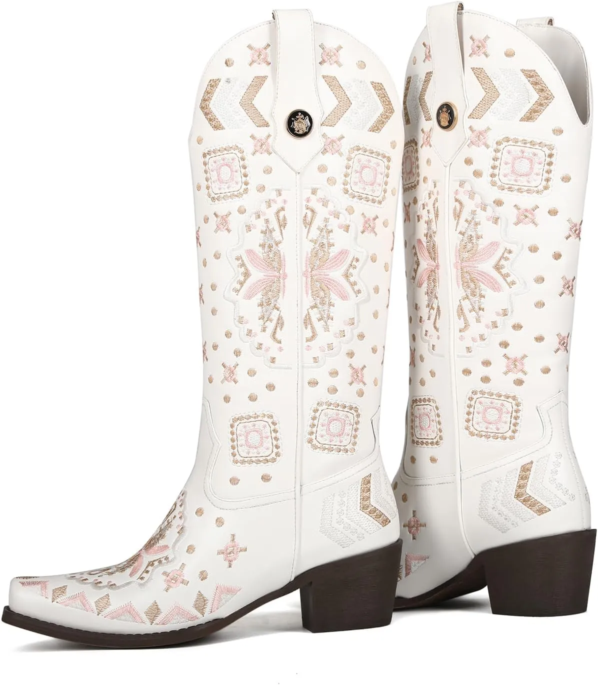 Cowboy Boots Women Leather Embroidery Ladies Square Toe Western Cowgirl Boots