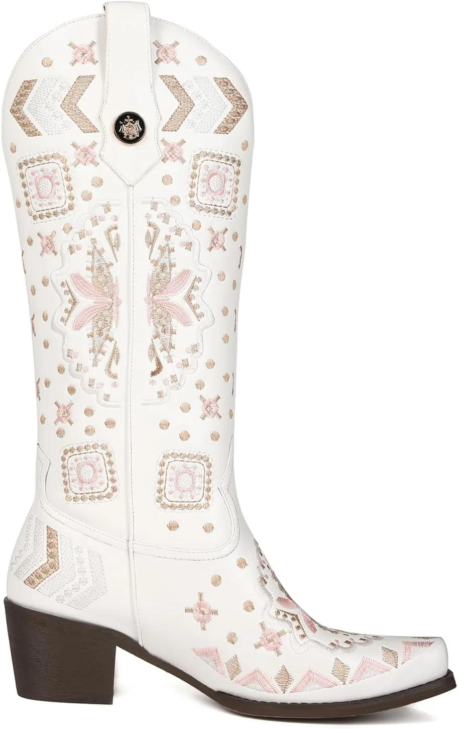 Cowboy Boots Women Leather Embroidery Ladies Square Toe Western Cowgirl Boots