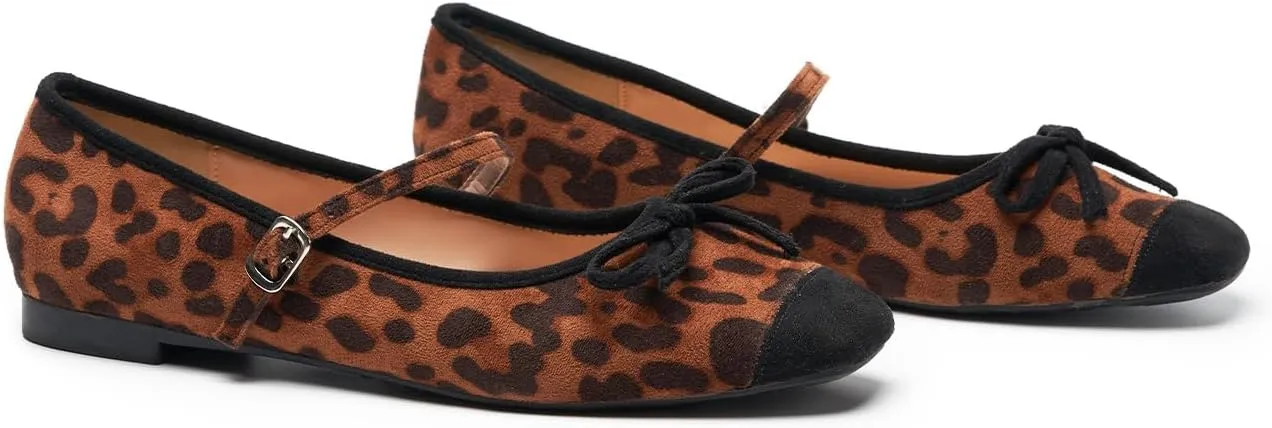 C.Paravano Mary Jane Shoes Ballet Flats for Women Square Toe Flats with Strap Bowknot Office Comfortable Casual Dressy Shoes