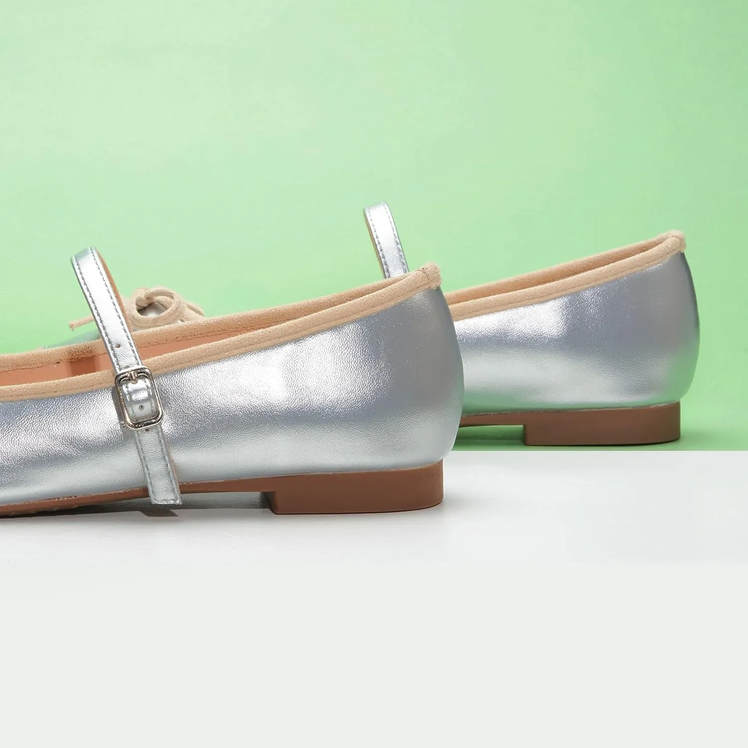 C.Paravano Mary Jane Shoes Ballet Flats for Women Square Toe Flats with Strap Bowknot Office Comfortable Casual Dressy Shoes