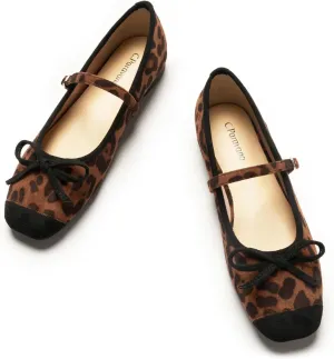 C.Paravano Mary Jane Shoes Ballet Flats for Women Square Toe Flats with Strap Bowknot Office Comfortable Casual Dressy Shoes