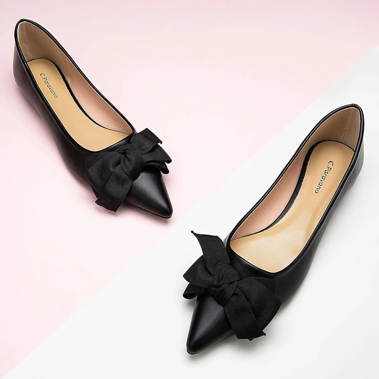C.Paravano Pointy Bow Flats Women's Flats Comfortable Stylish Slip-On Shoes for Casual and Office