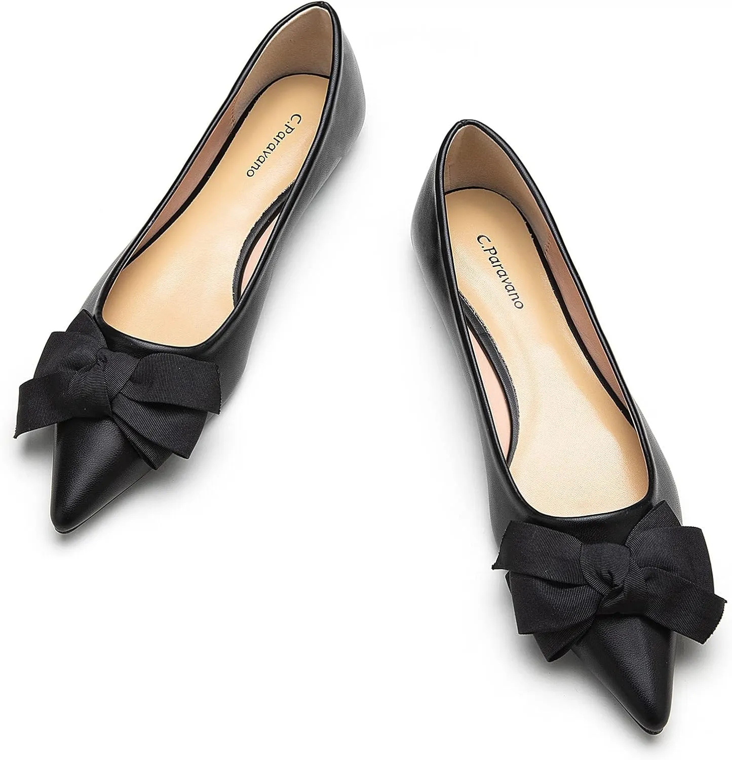 C.Paravano Pointy Bow Flats Women's Flats Comfortable Stylish Slip-On Shoes for Casual and Office