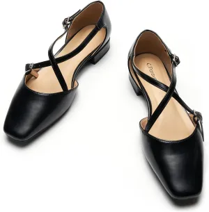 C.Paravano Women's Flats Square Toe Cross-Strap Sandals Stylish Comfortable Slip-On Shoes for Casual Wear, Work, Travel & Social Events