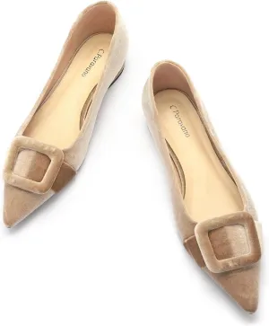 C.Paravano Women's Flats Velvet Pointed Toe Flats Slip-On Casual Work Shoes for Daily Wear Comfortable Stylish Ballet Flats
