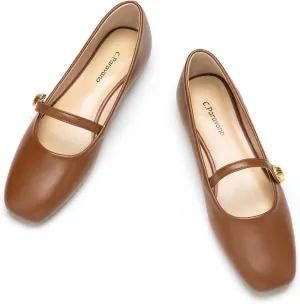 C.Paravano Women's Mary Jane Flats | Comfortable Square Toe Ballet Flats | Mary Jane Shoes with Strap | Casual Dress Flat Shoes for Party Wedding & Work Office，Date Nights
