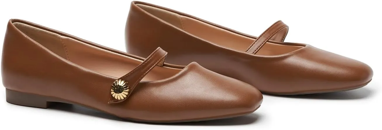 C.Paravano Women's Mary Jane Flats | Comfortable Square Toe Ballet Flats | Mary Jane Shoes with Strap | Casual Dress Flat Shoes for Party Wedding & Work Office，Date Nights