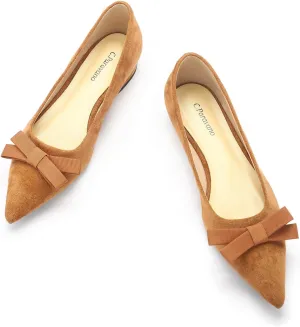 C.Paravano Women's Suede Bow Knot Ballet Flats Pointed Toe Slip-On Comfort Shoes for Casual & Formal Wear