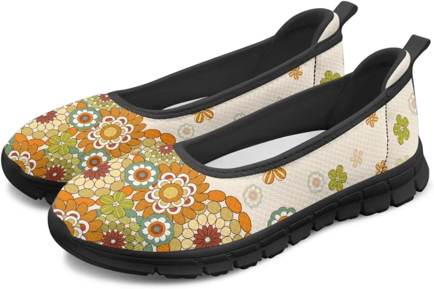 Creative Stylish Floral Print Ballet Flats for Women Slip On Mesh Breathable Casual Sneakers Fit Comfort Ballerina Loafers Daily Wear
