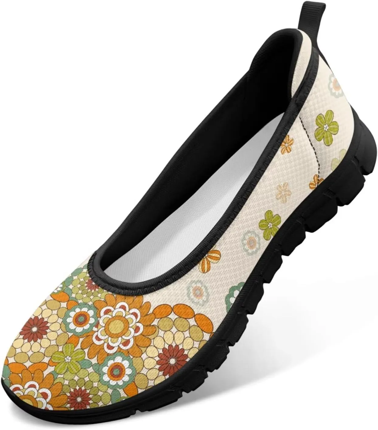 Creative Stylish Floral Print Ballet Flats for Women Slip On Mesh Breathable Casual Sneakers Fit Comfort Ballerina Loafers Daily Wear
