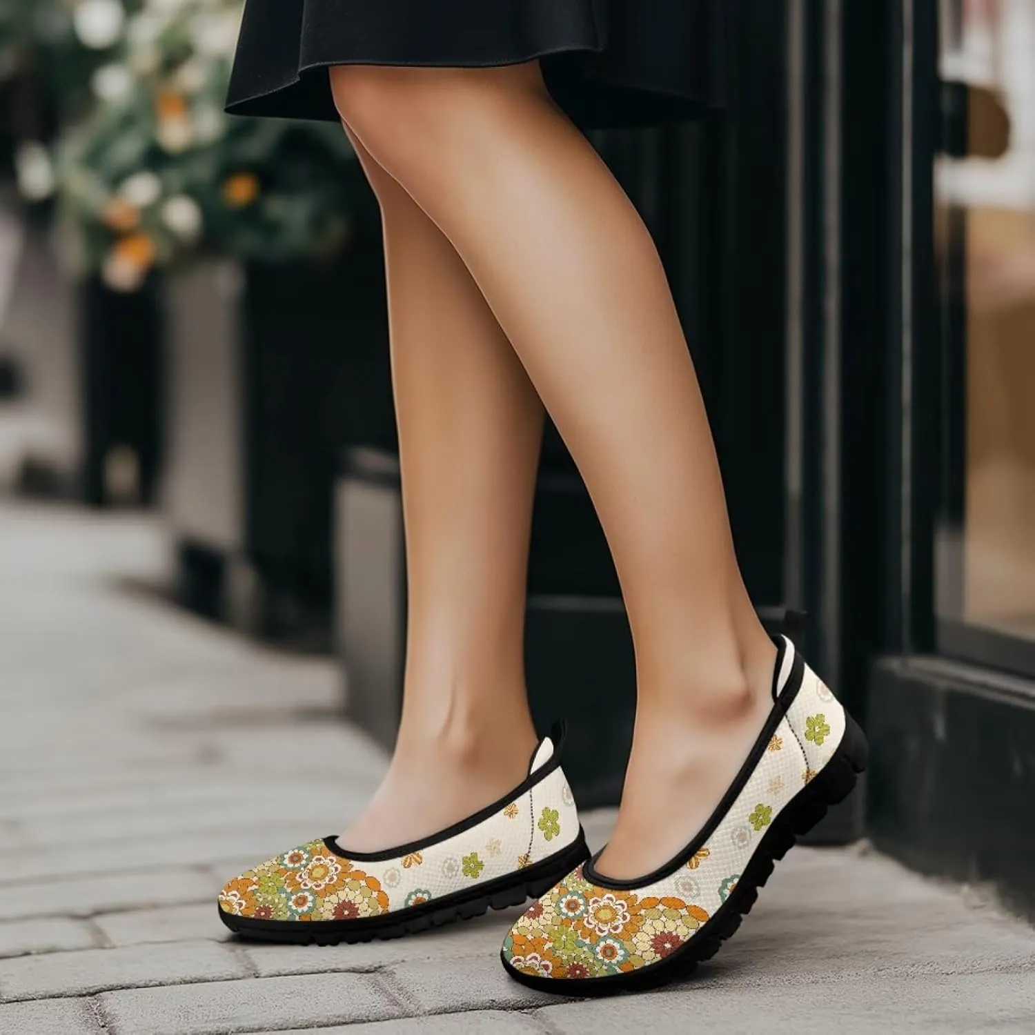 Creative Stylish Floral Print Ballet Flats for Women Slip On Mesh Breathable Casual Sneakers Fit Comfort Ballerina Loafers Daily Wear