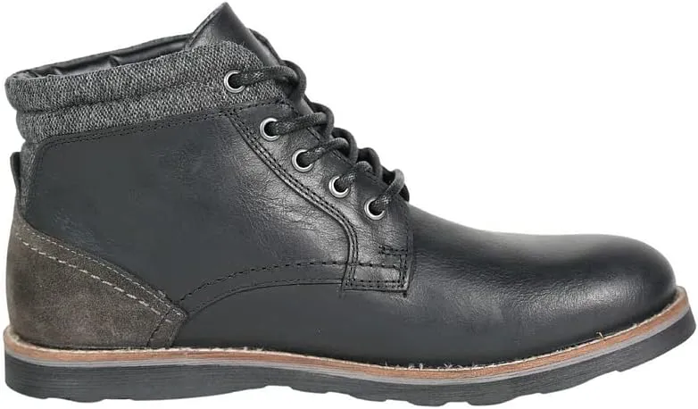 Crevo Geoff Non-slip Chukka Boots - Men's Black Leather & Wool Ankle-High Casual Lace-Up Boots for Everyday Wear & Motorcycle Riding