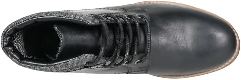 Crevo Geoff Non-slip Chukka Boots - Men's Black Leather & Wool Ankle-High Casual Lace-Up Boots for Everyday Wear & Motorcycle Riding