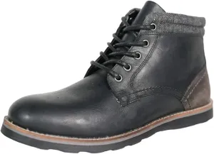 Crevo Geoff Non-slip Chukka Boots - Men's Black Leather & Wool Ankle-High Casual Lace-Up Boots for Everyday Wear & Motorcycle Riding