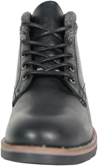 Crevo Geoff Non-slip Chukka Boots - Men's Black Leather & Wool Ankle-High Casual Lace-Up Boots for Everyday Wear & Motorcycle Riding