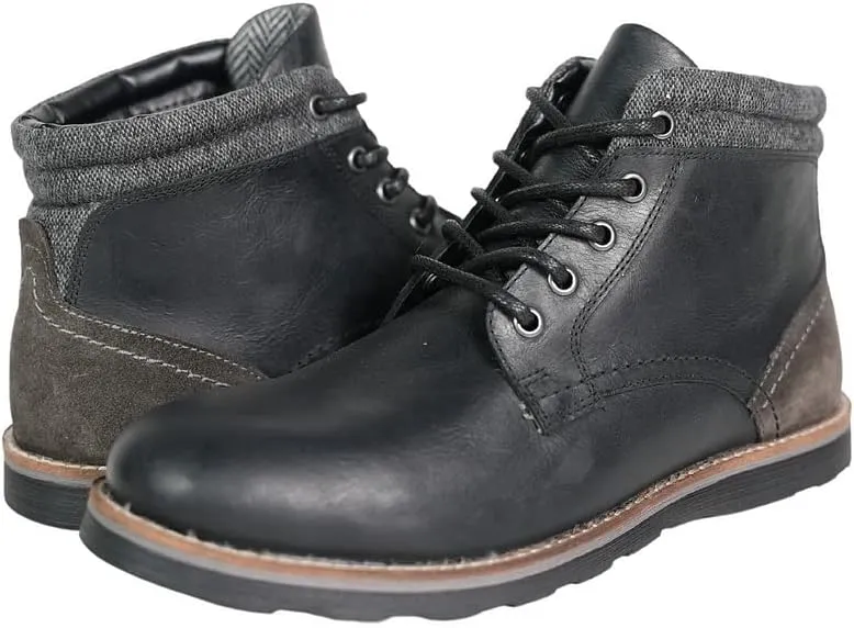 Crevo Geoff Non-slip Chukka Boots - Men's Black Leather & Wool Ankle-High Casual Lace-Up Boots for Everyday Wear & Motorcycle Riding
