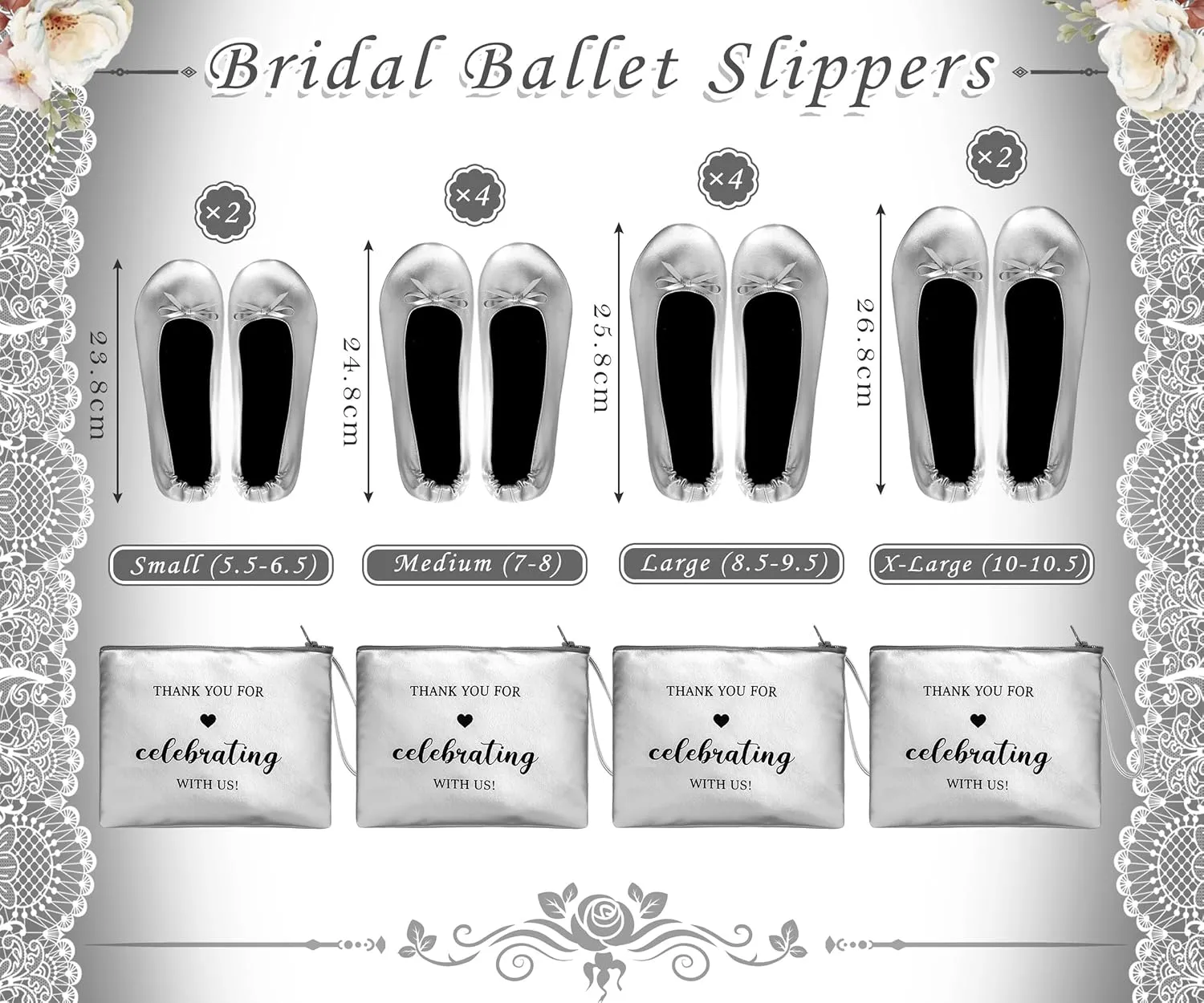 Cuffbow 12 Pairs Wedding Foldable Flats Dancing Shoes Rollable Ballet Flats Bulk Party Wedding Slippers Bridesmaids Guests