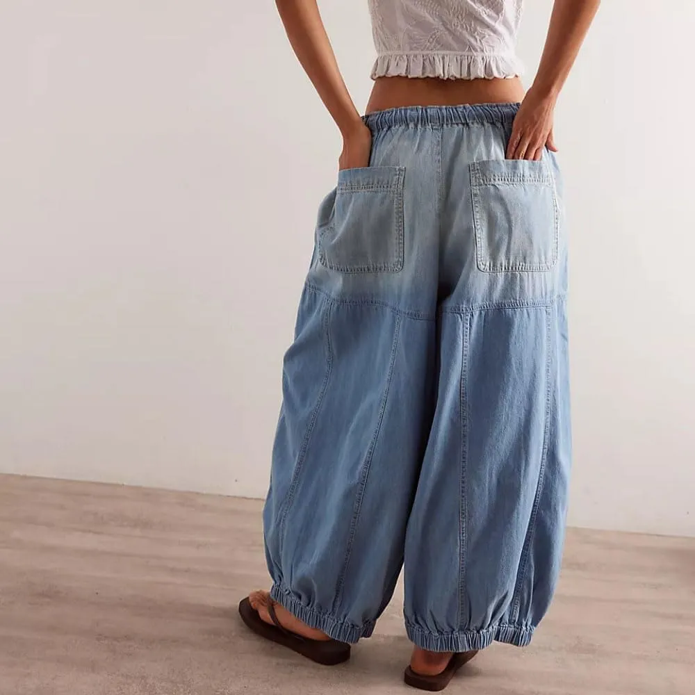 D-Sun Women Casual Loose Mid Rise Barrel Jeans Baggy Vintage Wide Leg Elastic Denim Pants Fashion Boyfriend Jeans