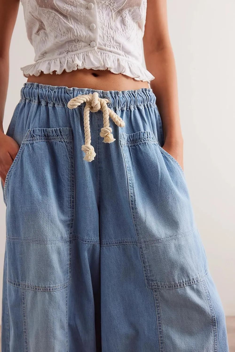 D-Sun Women Casual Loose Mid Rise Barrel Jeans Baggy Vintage Wide Leg Elastic Denim Pants Fashion Boyfriend Jeans